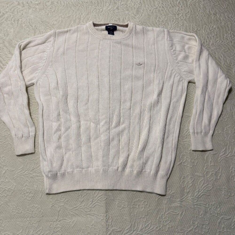 Dockers Premium Cotton Wide Vertical Cable Knit Cream Sweater Size L